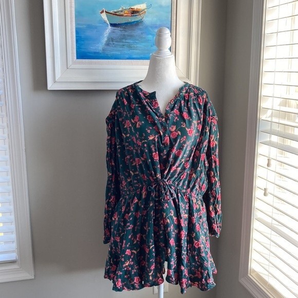 Free People Dresses & Skirts - Free People Emerald Flower Fields Mini Boho Dress Small